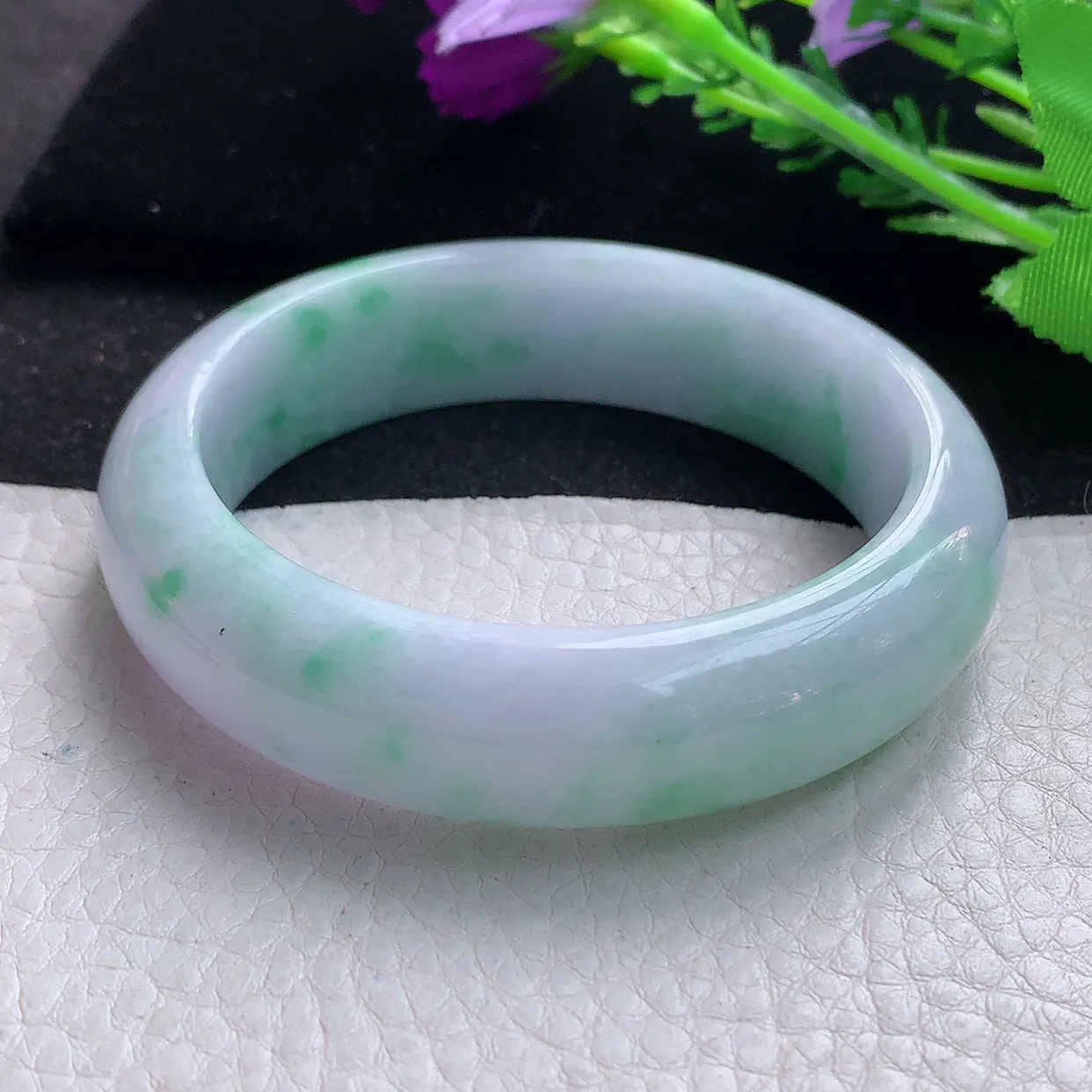 hy自然光57*15.8*8.8轮胎镯 缅甸翡翠A货春带彩宽边玉手镯玉手环