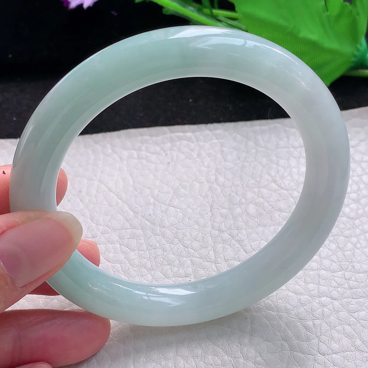 nr大圈口59.5*11*10.3美人镯 缅甸翡翠A货蓝韵圆条玉手镯玉手环