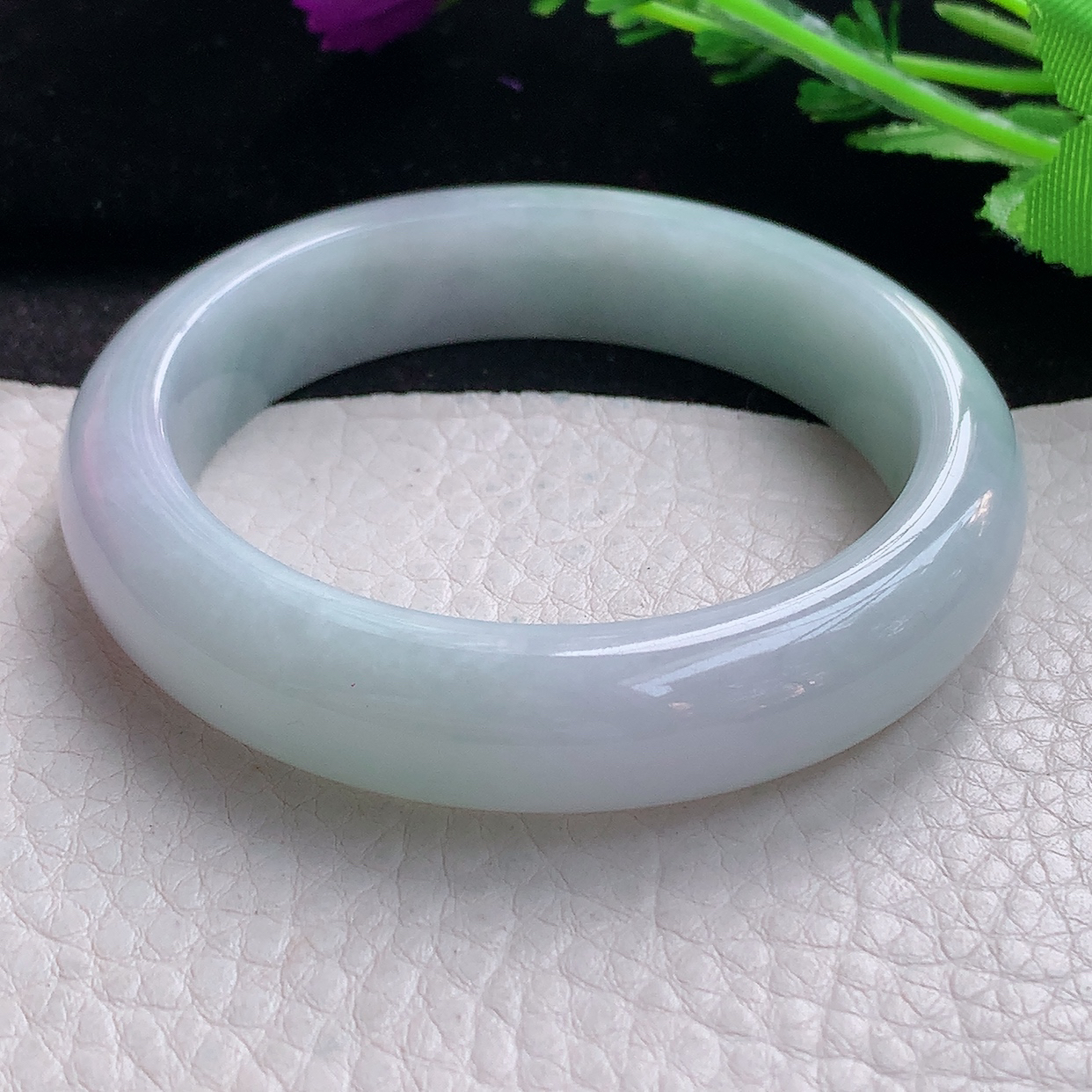 z自然光55*12.8*8.8平安镯 缅甸翡翠A货淡春带彩宽边玉手镯玉手环