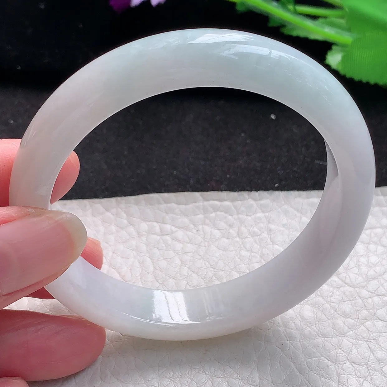 qn自然光57*12.2*7.8平安镯 缅甸翡翠A货蓝韵宽边玉手镯玉手环