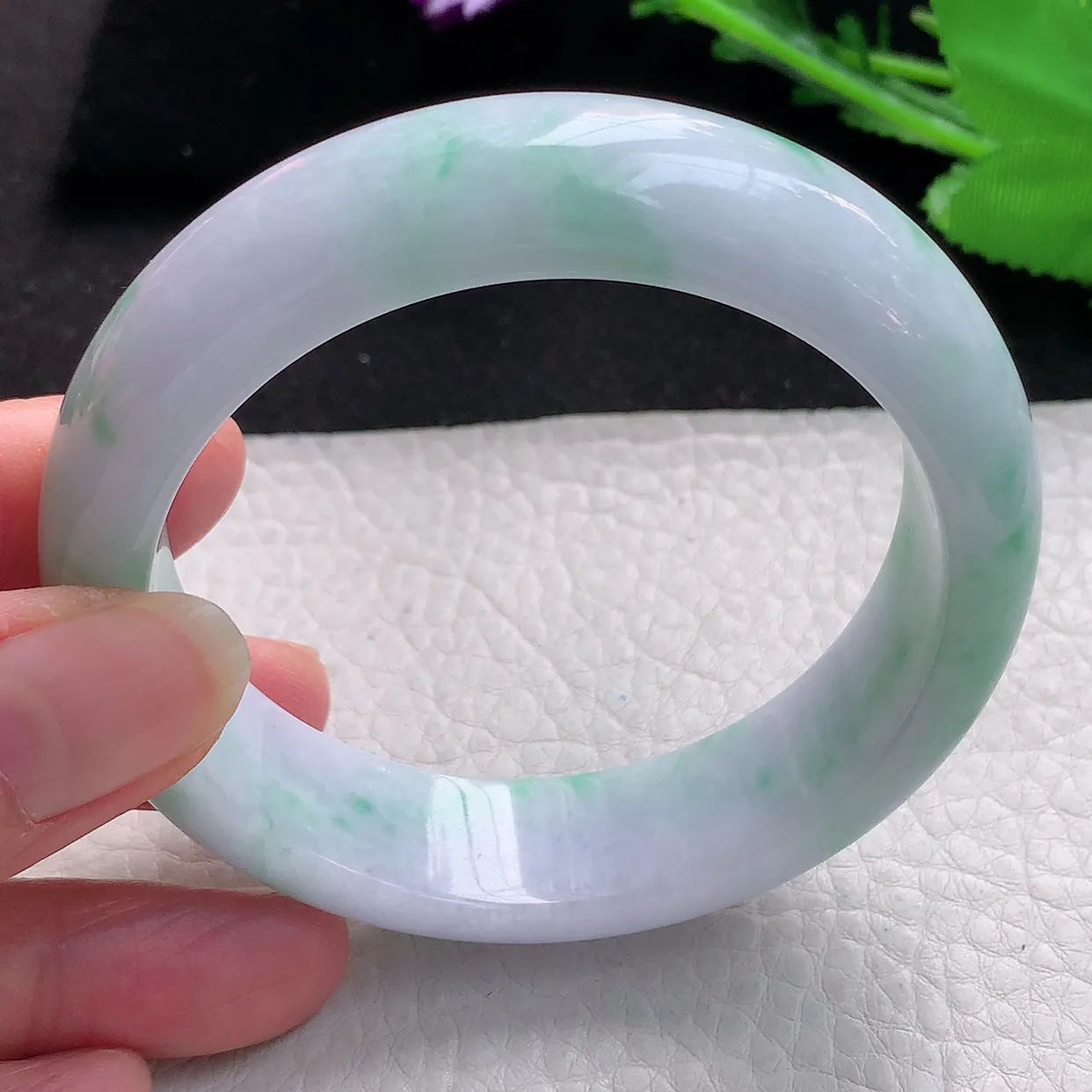 hy自然光57*15.8*8.8轮胎镯 缅甸翡翠A货春带彩宽边玉手镯玉手环