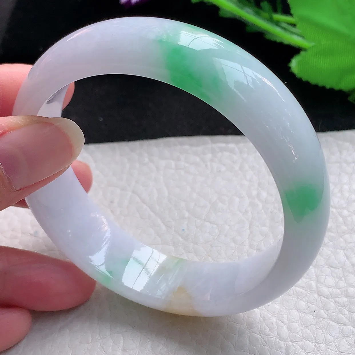 hy大圈口60*16.8*7.7轮胎镯 缅甸翡翠A货水润三彩宽边玉手镯玉手环