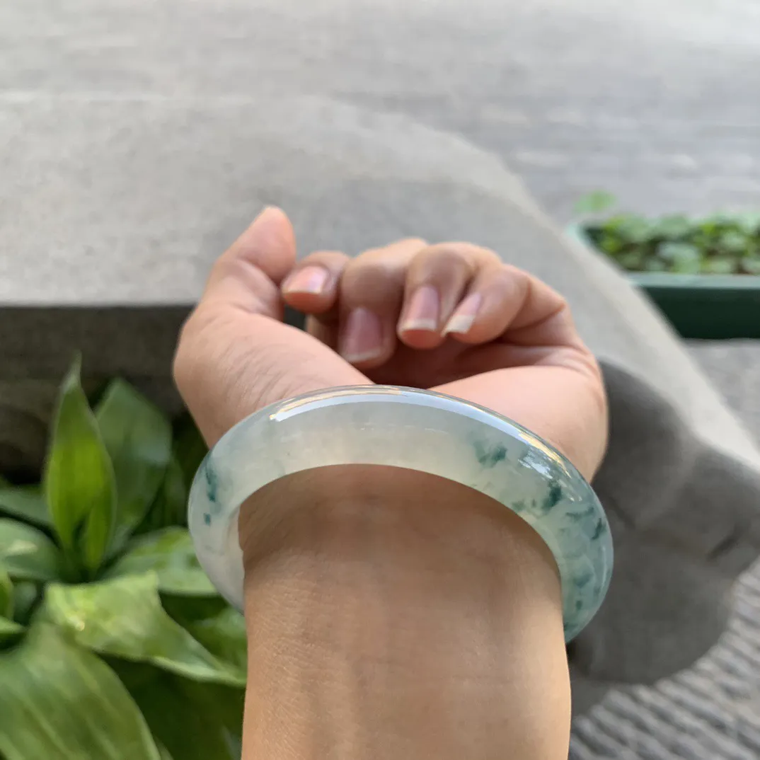 圈口55.4-13-8.5【冰种飘花正圈手镯】正圈55 56可戴