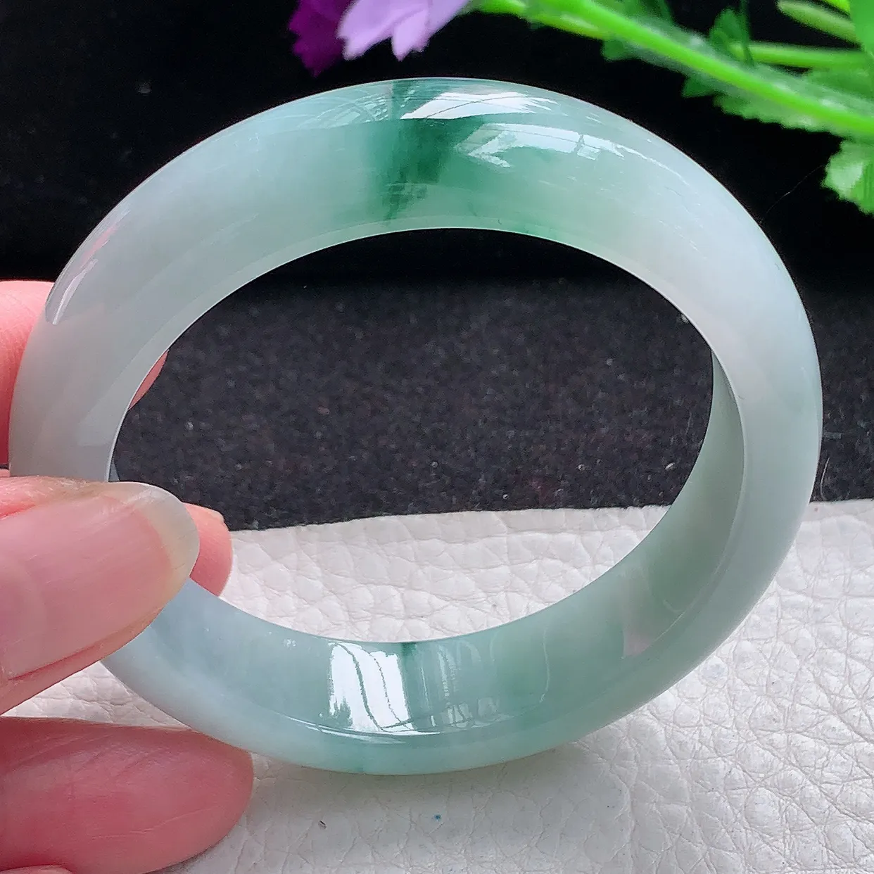 jm小圈口53*14.3*8平安镯 缅甸翡翠A货冰飘花宽边玉手镯玉手环