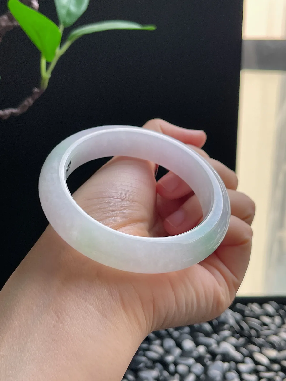 正圈55.3圈口，翡翠冰糯种春带彩手镯