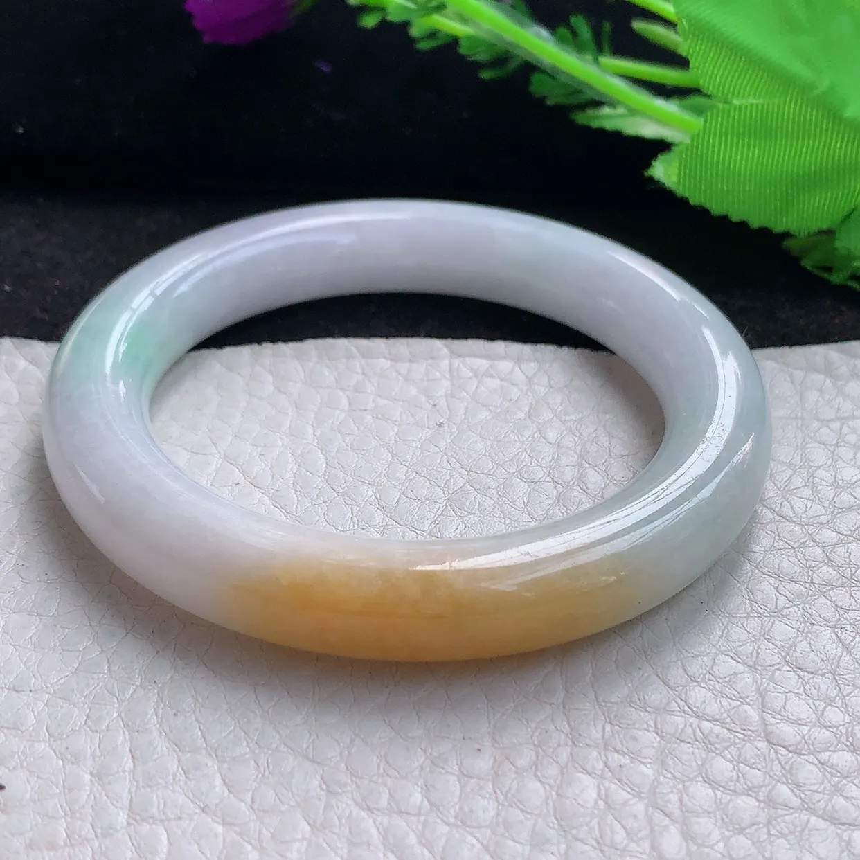 nr小圈口52*10.3美人镯 缅甸翡翠A货三彩圆条玉手镯玉手环 叮当镯