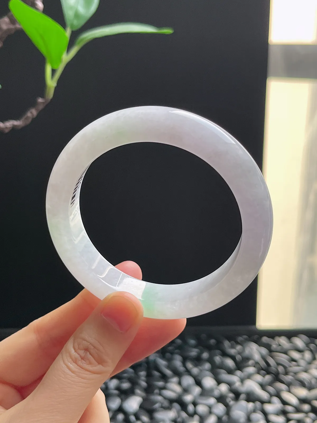 正圈55.3圈口，翡翠冰糯种春带彩手镯