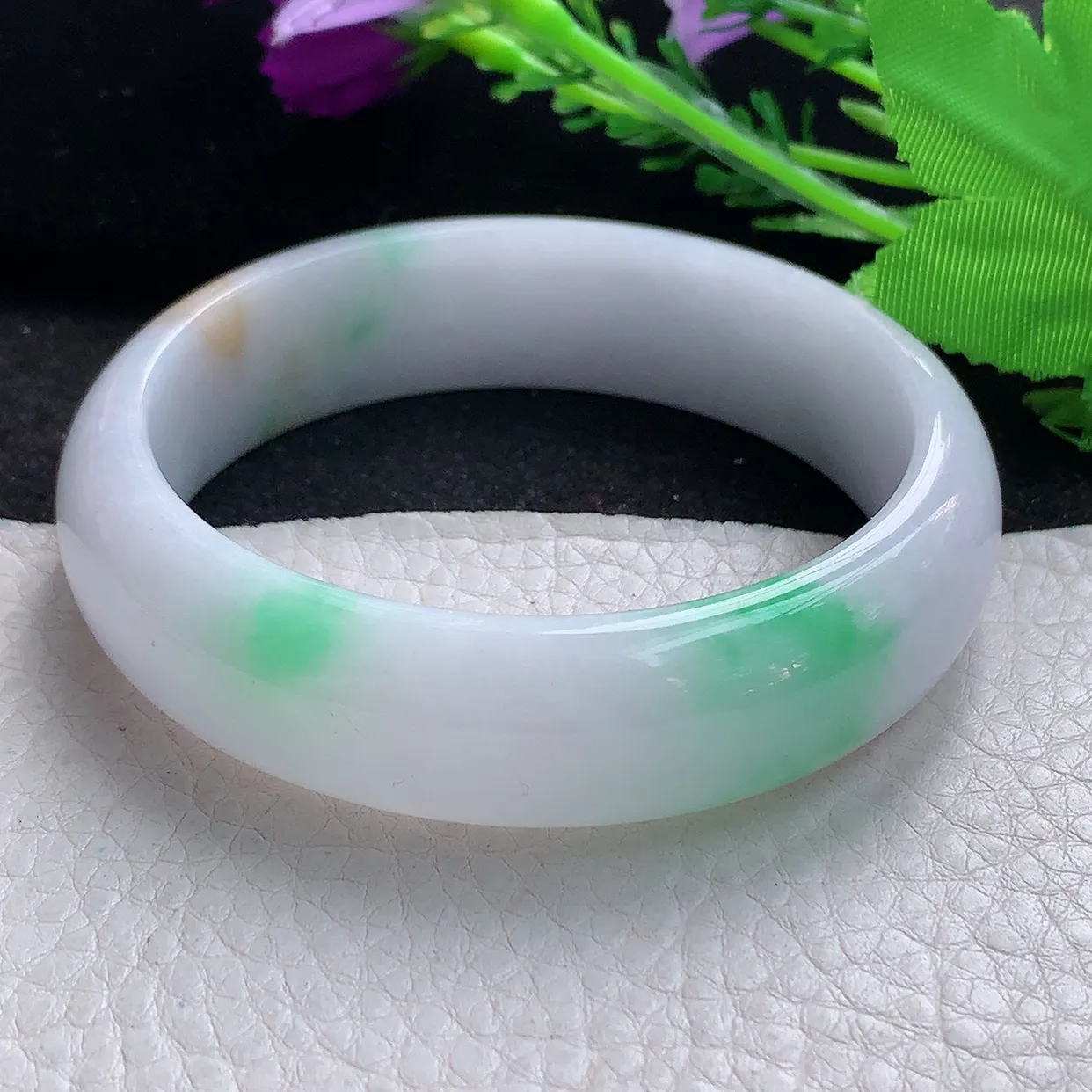 hy大圈口60*16.8*7.7轮胎镯 缅甸翡翠A货水润三彩宽边玉手镯玉手环