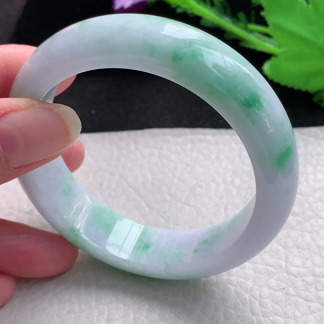 hy自然光57*15.8*8.8轮胎镯 缅甸翡翠A货春带彩宽边玉手镯玉手环