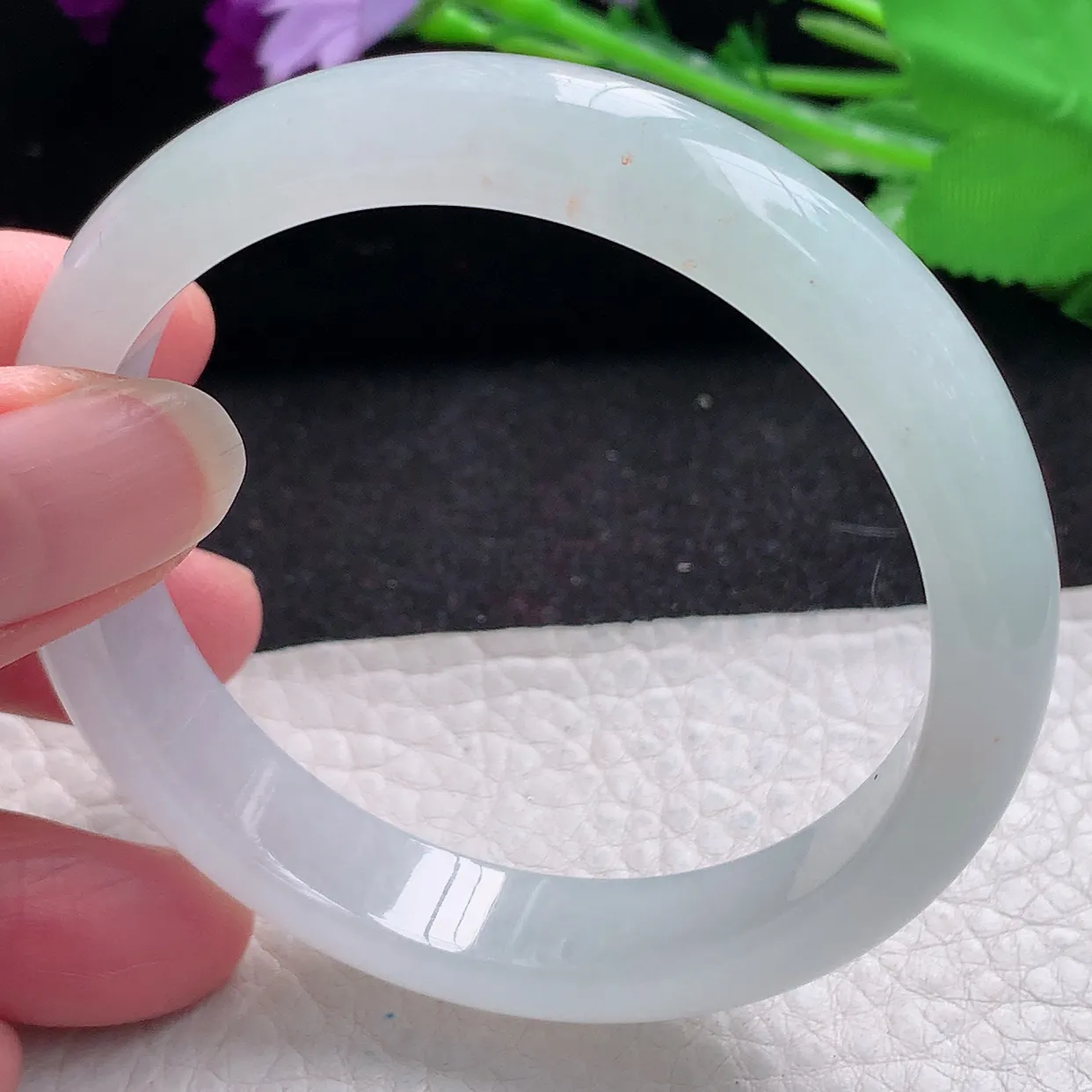 jm自然光55.5*11.8*7.8平安镯 缅甸翡翠A货冰纯宽边玉手镯玉手环