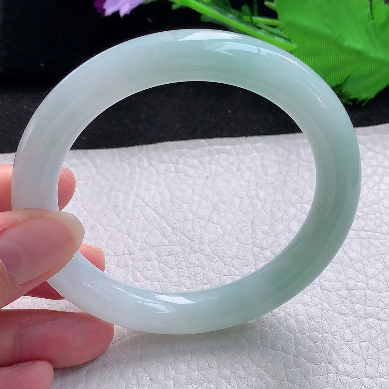 nr大圈口59.5*11*10.3美人镯 缅甸翡翠A货蓝韵圆条玉手镯玉手环