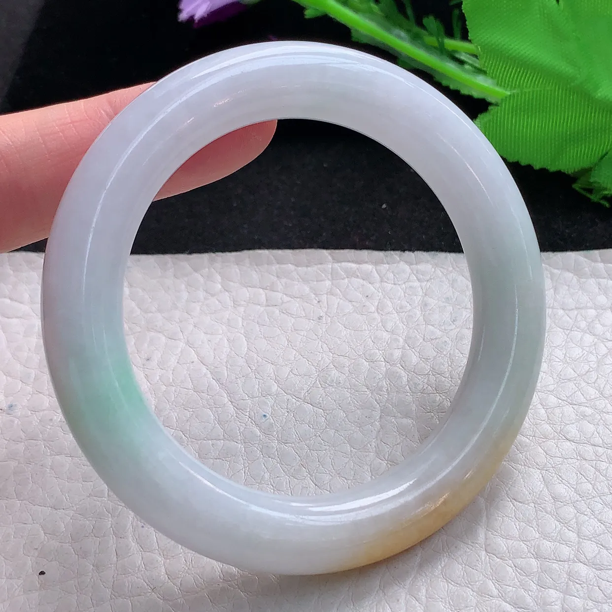 nr小圈口52*10.3美人镯 缅甸翡翠A货三彩圆条玉手镯玉手环 叮当镯