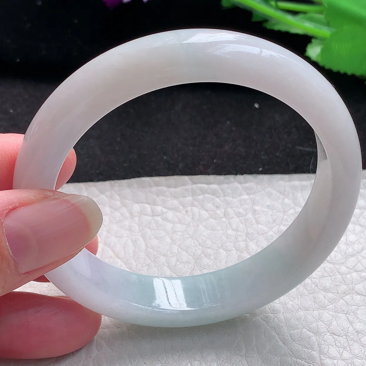 qn自然光57*12.2*7.8平安镯 缅甸翡翠A货蓝韵宽边玉手镯玉手环