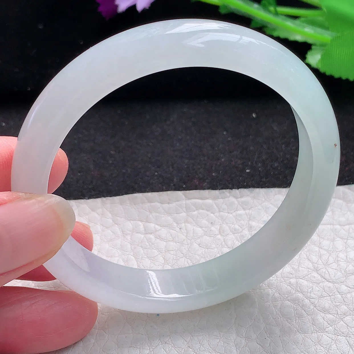 jm自然光55.5*11.8*7.8平安镯 缅甸翡翠A货冰纯宽边玉手镯玉手环