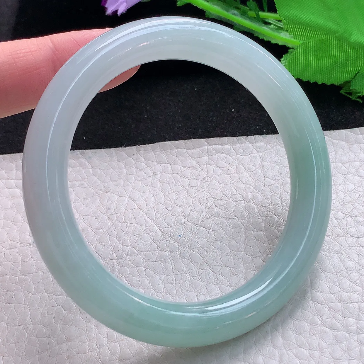 nr大圈口59.5*11*10.3美人镯 缅甸翡翠A货蓝韵圆条玉手镯玉手环