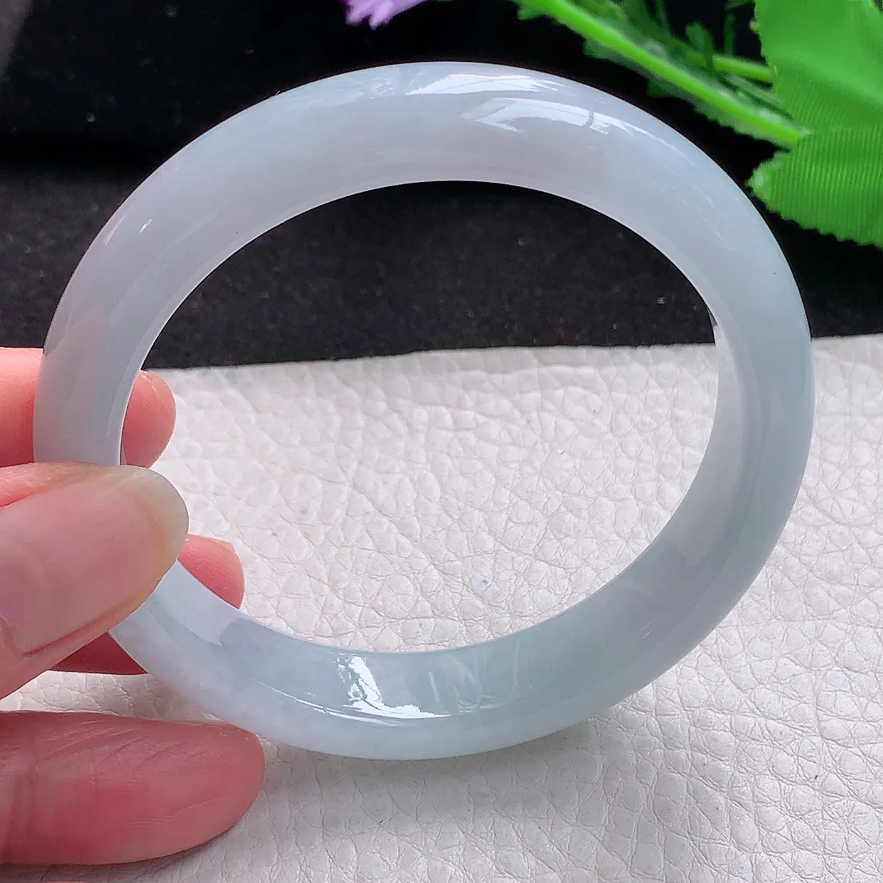 xx自然光57.5*12.5*8平安镯 缅甸翡翠A货冰胶淡雅宽边玉手镯玉手环