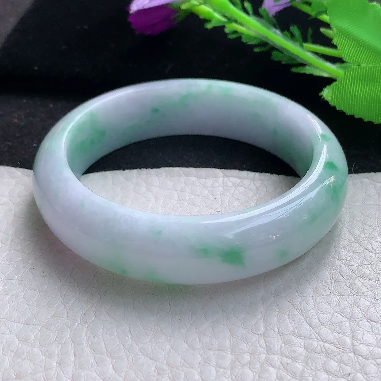 hy自然光57*15.8*8.8轮胎镯 缅甸翡翠A货春带彩宽边玉手镯玉手环