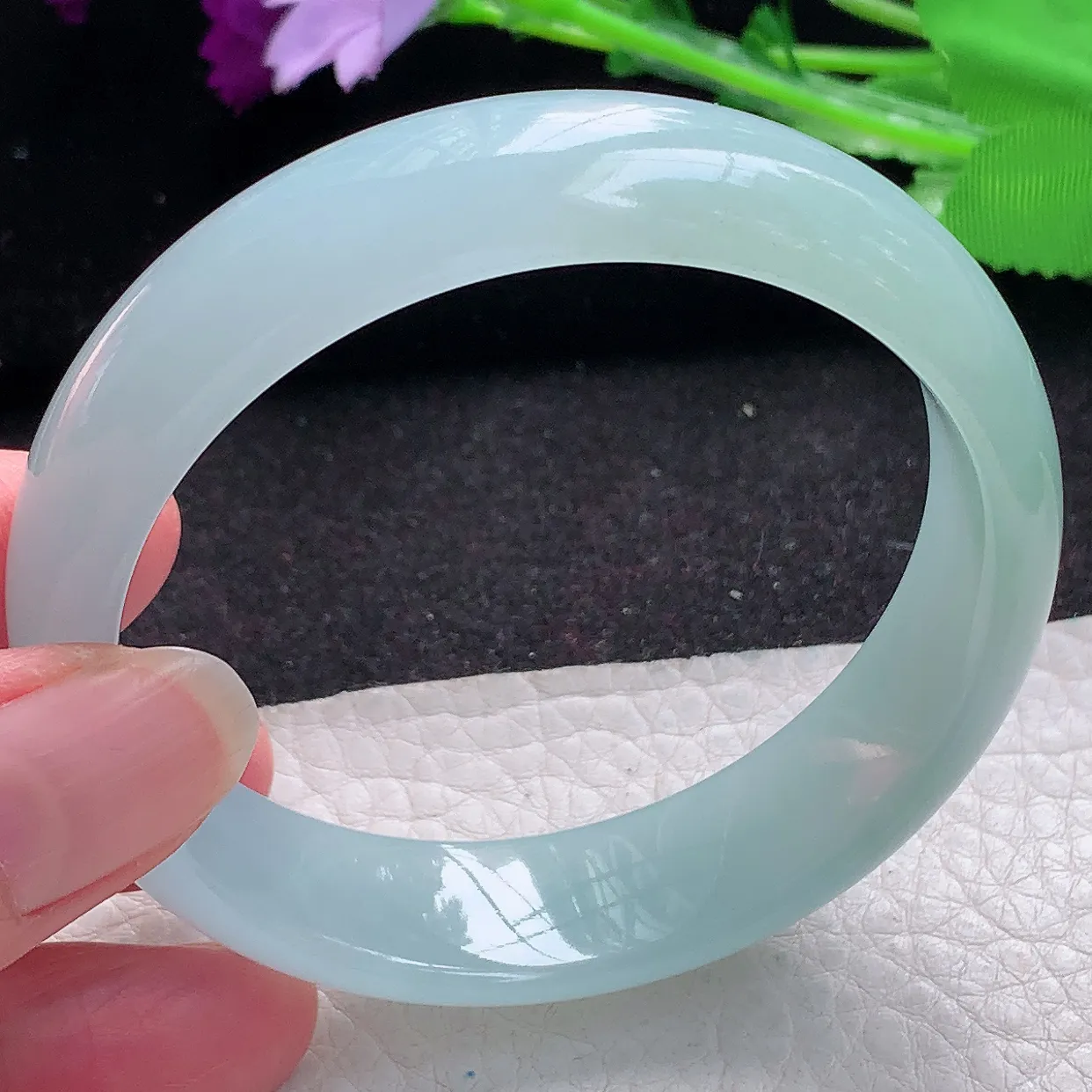 ee实拍56.5*15.3*7轮胎镯 缅甸翡翠A货冰晴宽边玉手镯玉手环