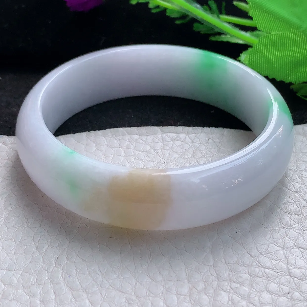 hy大圈口60*16.8*7.7轮胎镯 缅甸翡翠A货水润三彩宽边玉手镯玉手环