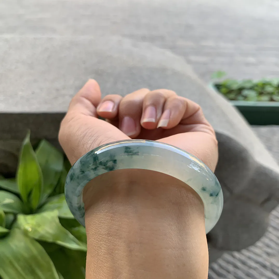 圈口55.4-13-8.5【冰种飘花正圈手镯】正圈55 56可戴