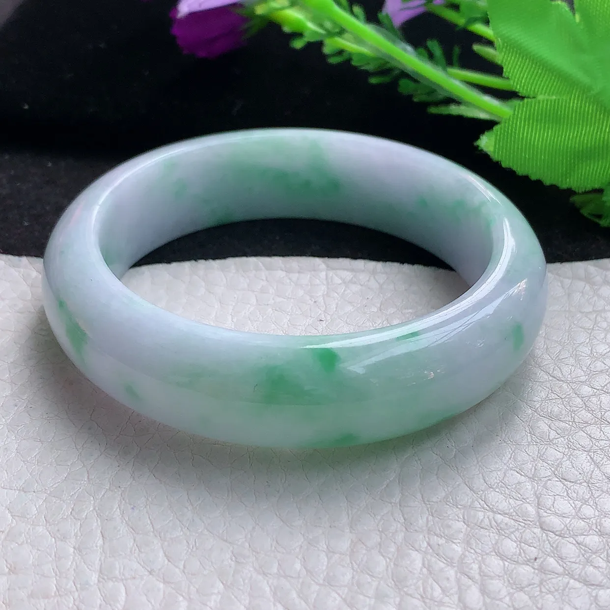 hy自然光57*15.8*8.8轮胎镯 缅甸翡翠A货春带彩宽边玉手镯玉手环