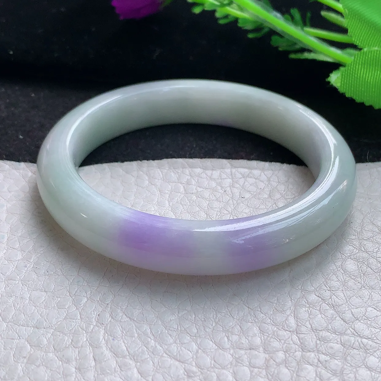 xx自然光54*11*8.5平安镯 缅甸翡翠A货飘紫宽边玉手镯玉手环