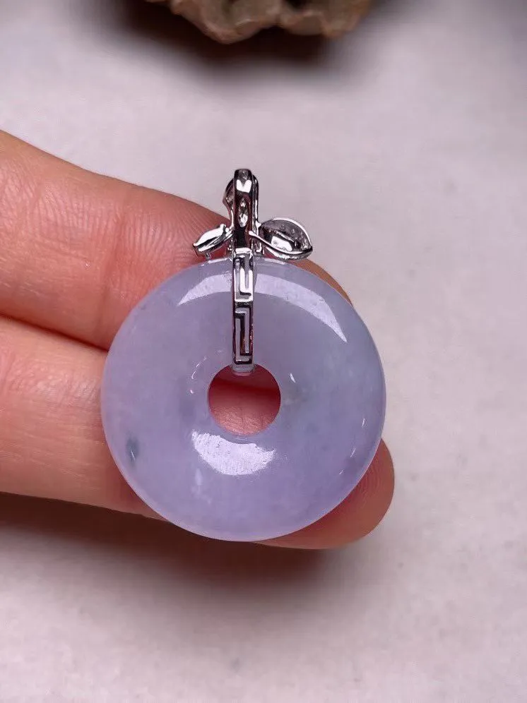 冰糯种紫罗兰【平安扣】吊坠、真金真钻镶嵌，种水好，玉质细腻 .裸石尺寸 24.0