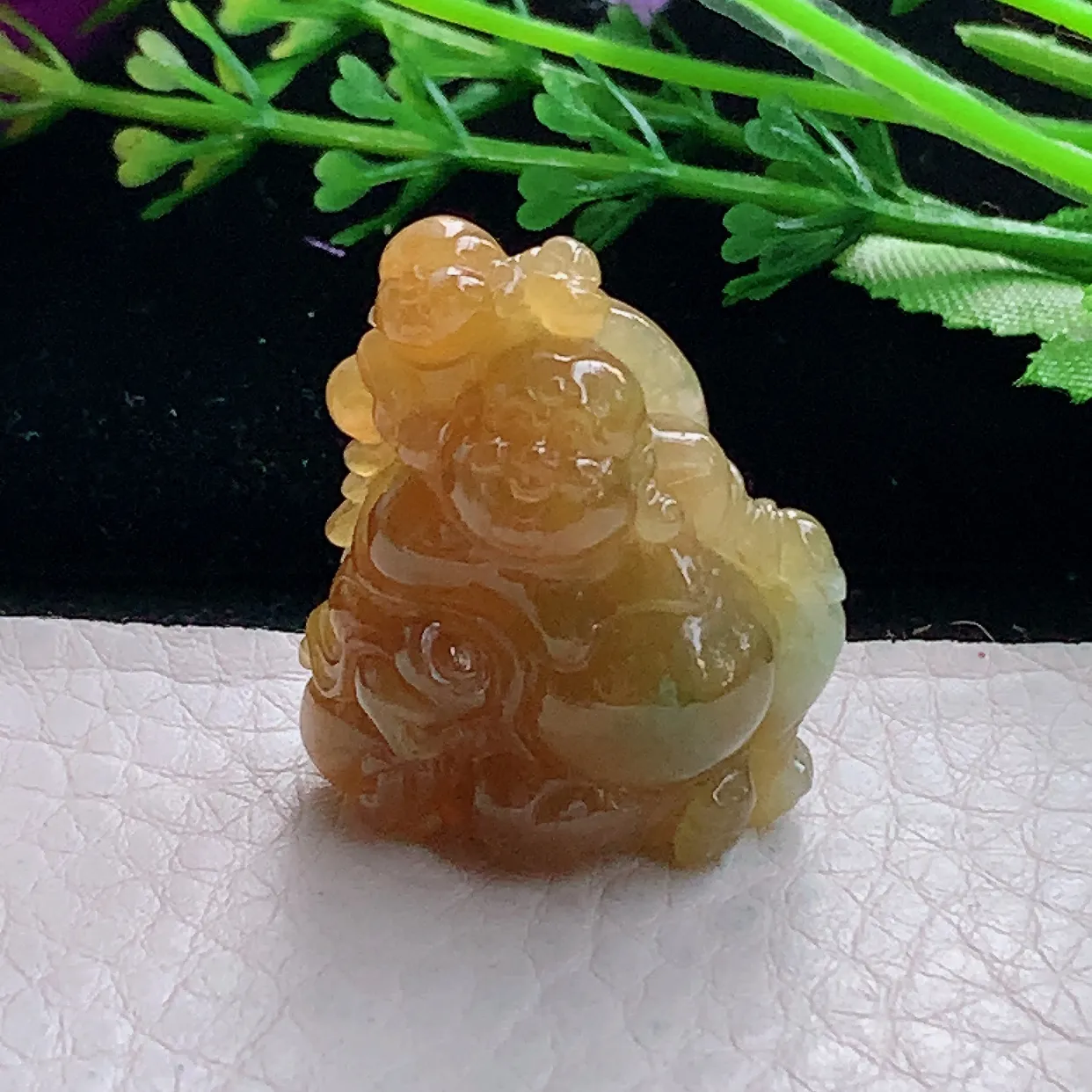 Lz实拍29.2*23.8*11.5天然缅甸翡翠冰糖黄弥勒佛吊坠 佛公玉坠