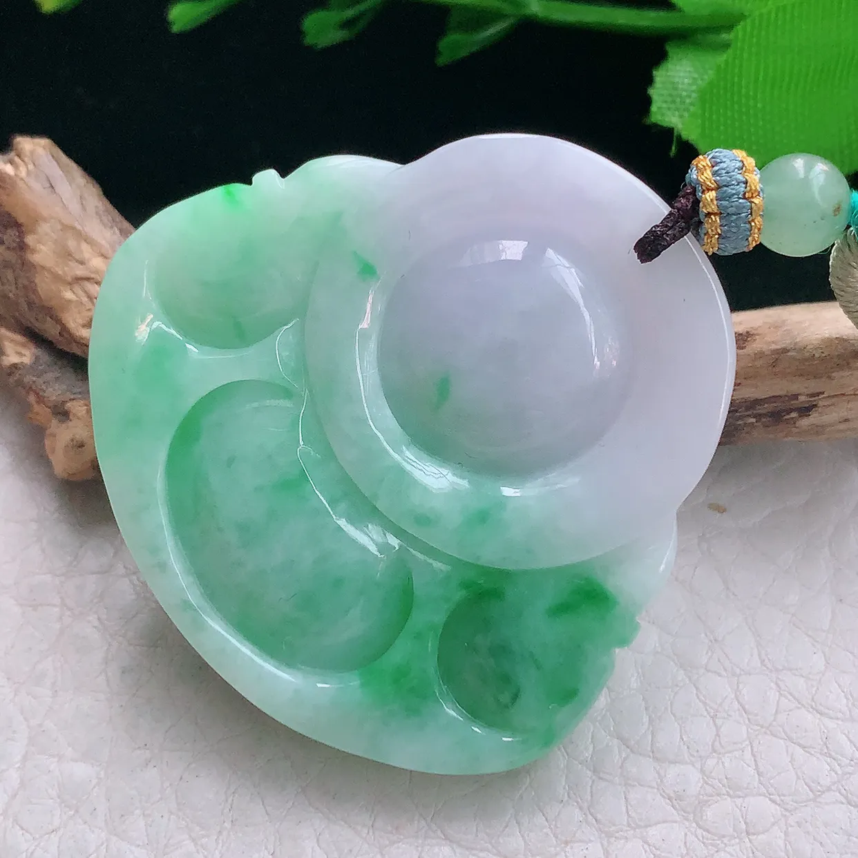 zen实拍41*42*11天然缅甸翡翠飘绿大肚佛公吊坠 弥勒佛毛衣坠