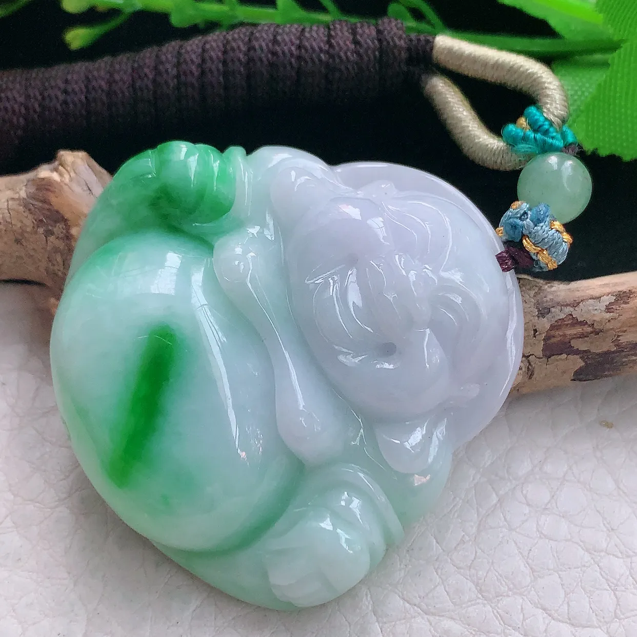 zen实拍41*42*11天然缅甸翡翠飘绿大肚佛公吊坠 弥勒佛毛衣坠