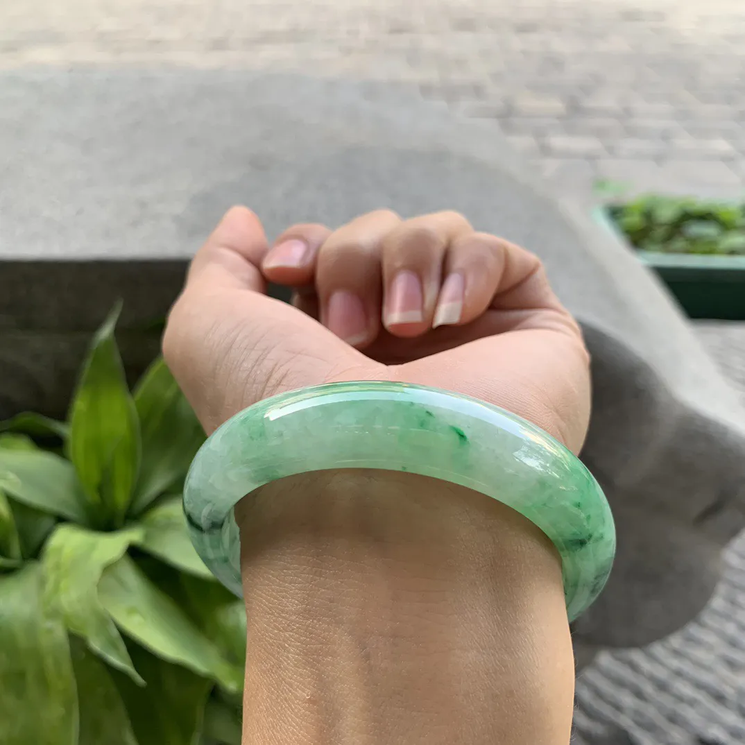 圈口56.3-13.5-8.1 【飘绿正圈手镯】正圈56 57可戴