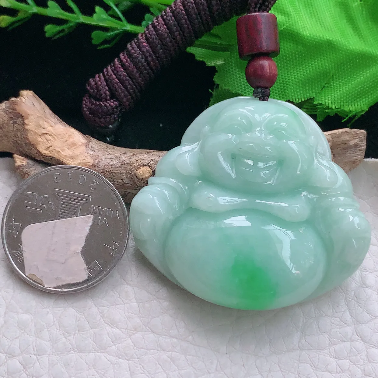 zen实拍41.8*46.3*12天然缅甸翡翠飘绿大肚佛公吊坠 弥勒佛毛衣坠