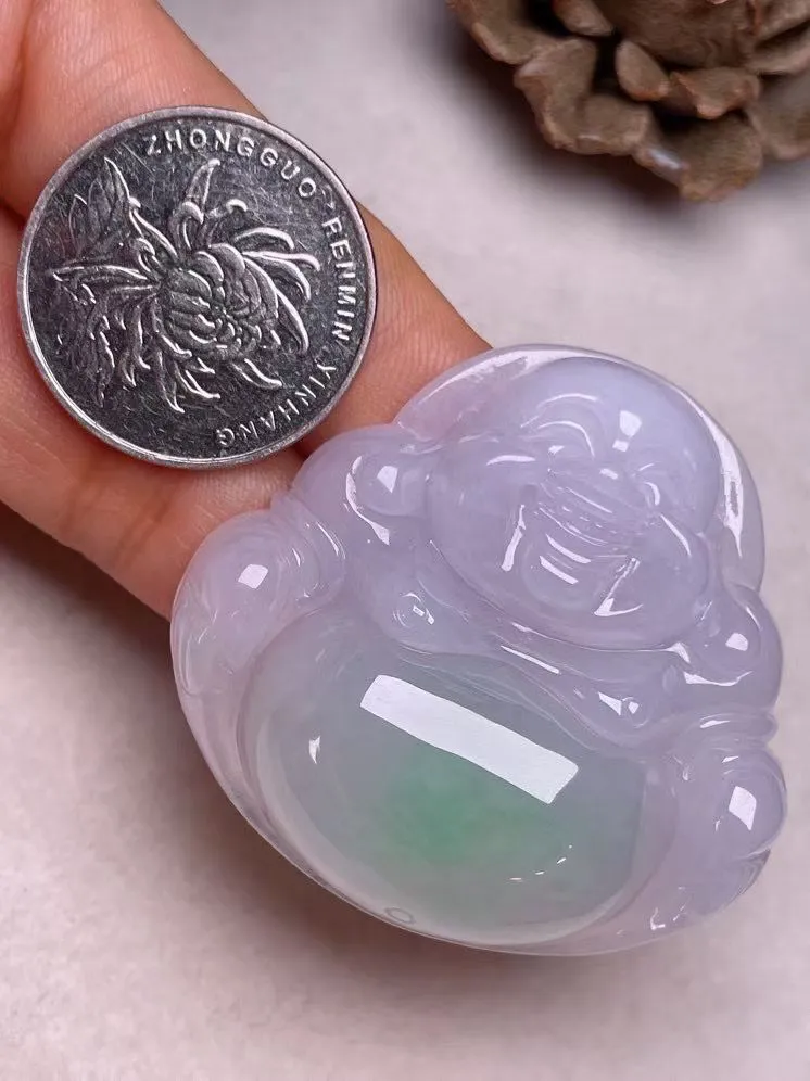 冰糯种俏色【大佛公】吊坠，种水好，玉质细腻 ，卖相好‘