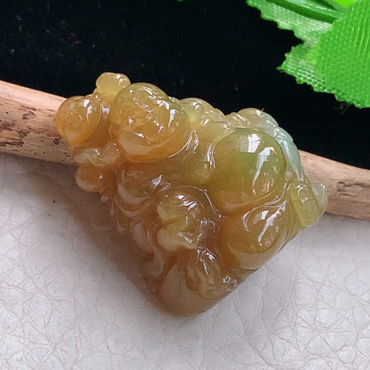 Lz实拍29.2*23.8*11.5天然缅甸翡翠冰糖黄弥勒佛吊坠 佛公玉坠