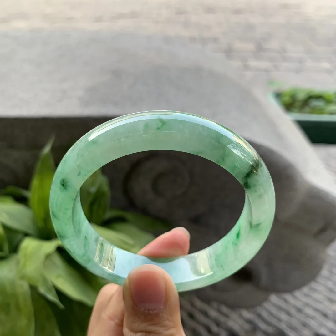 圈口56.3-13.5-8.1 【飘绿正圈手镯】正圈56 57可戴