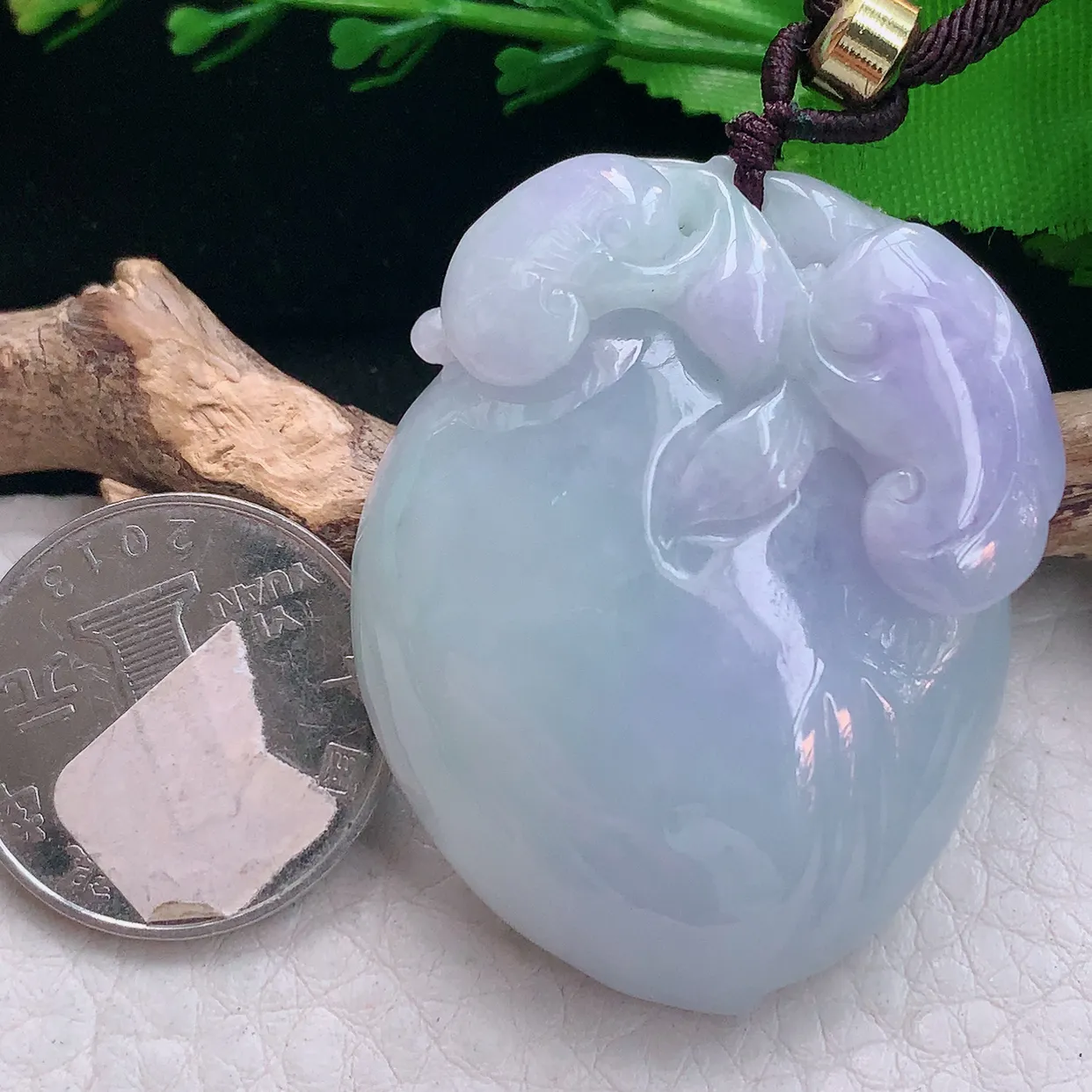 zen实拍47.5*36.8*12.5天然缅甸翡翠紫罗兰招财进财大寿桃吊坠 毛衣坠