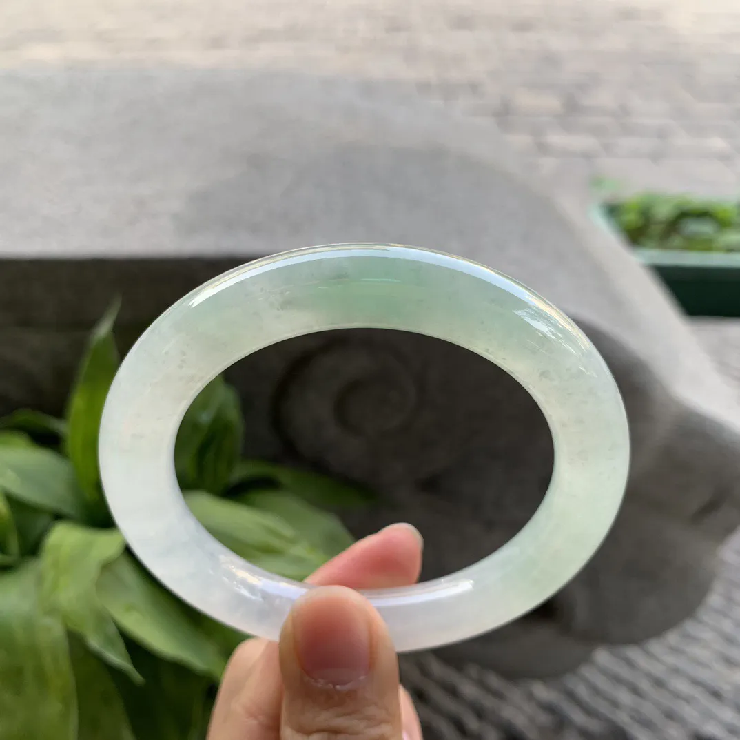 大圈口 58.1-10.5【冰晴绿圆条手镯】圆条58 59可戴