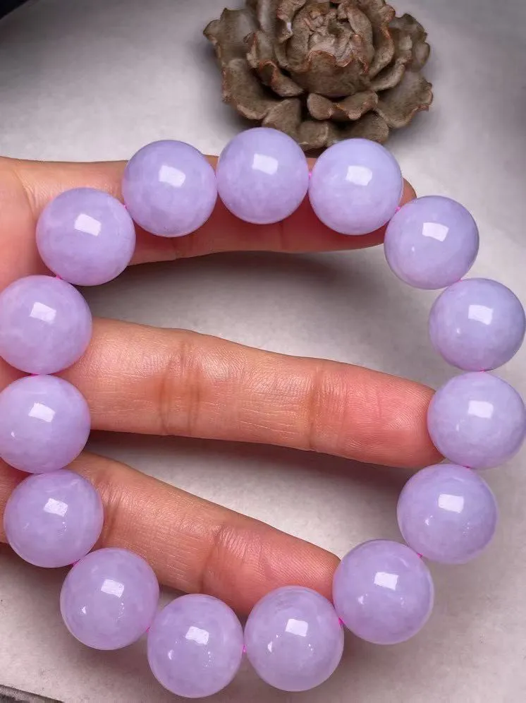 冰糯种紫罗兰【圆珠手串】种水好，玉质细腻 ，卖相好.