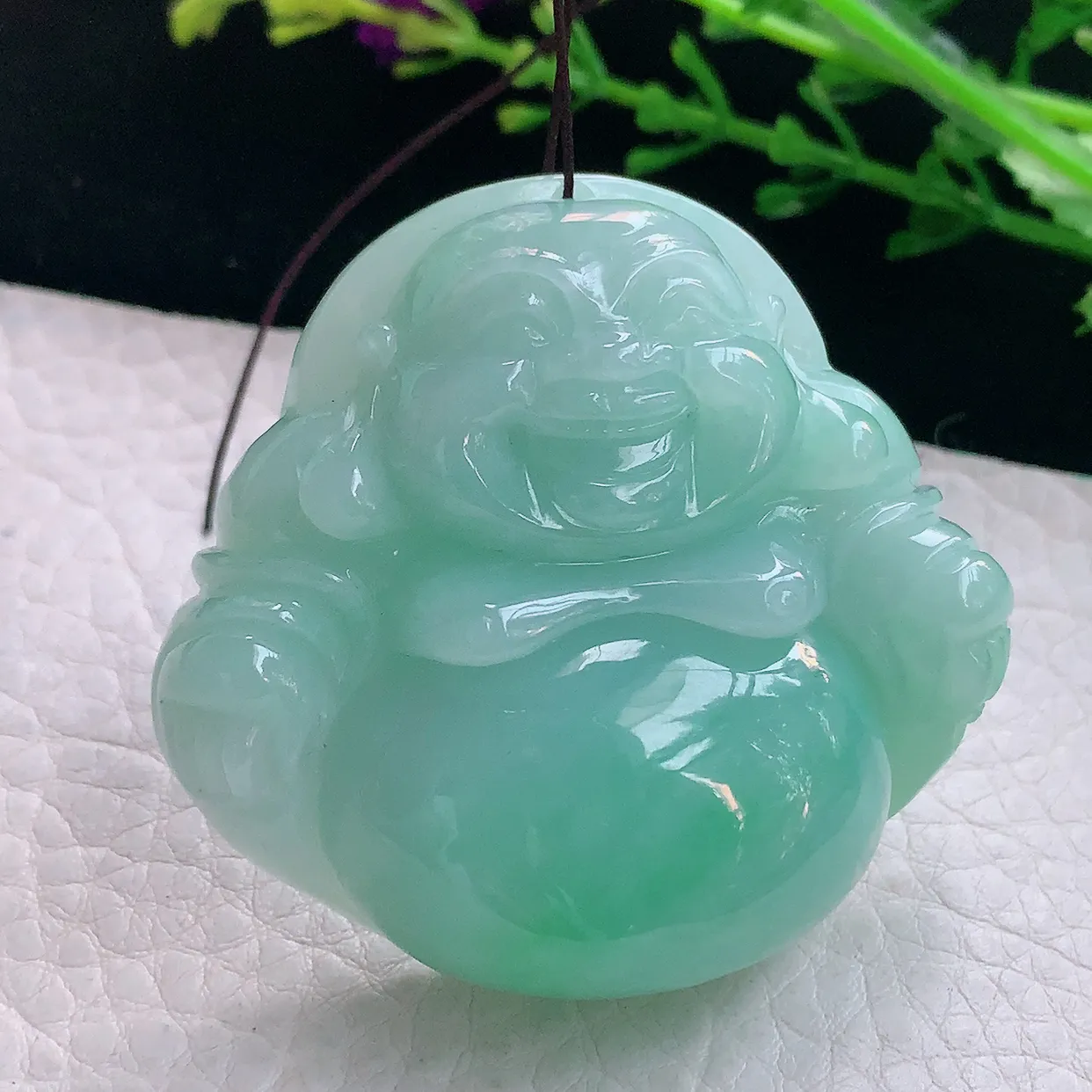 zen实拍46.3*50.5*15天然缅甸翡翠浅绿大佛公吊坠 弥勒笑佛毛衣坠