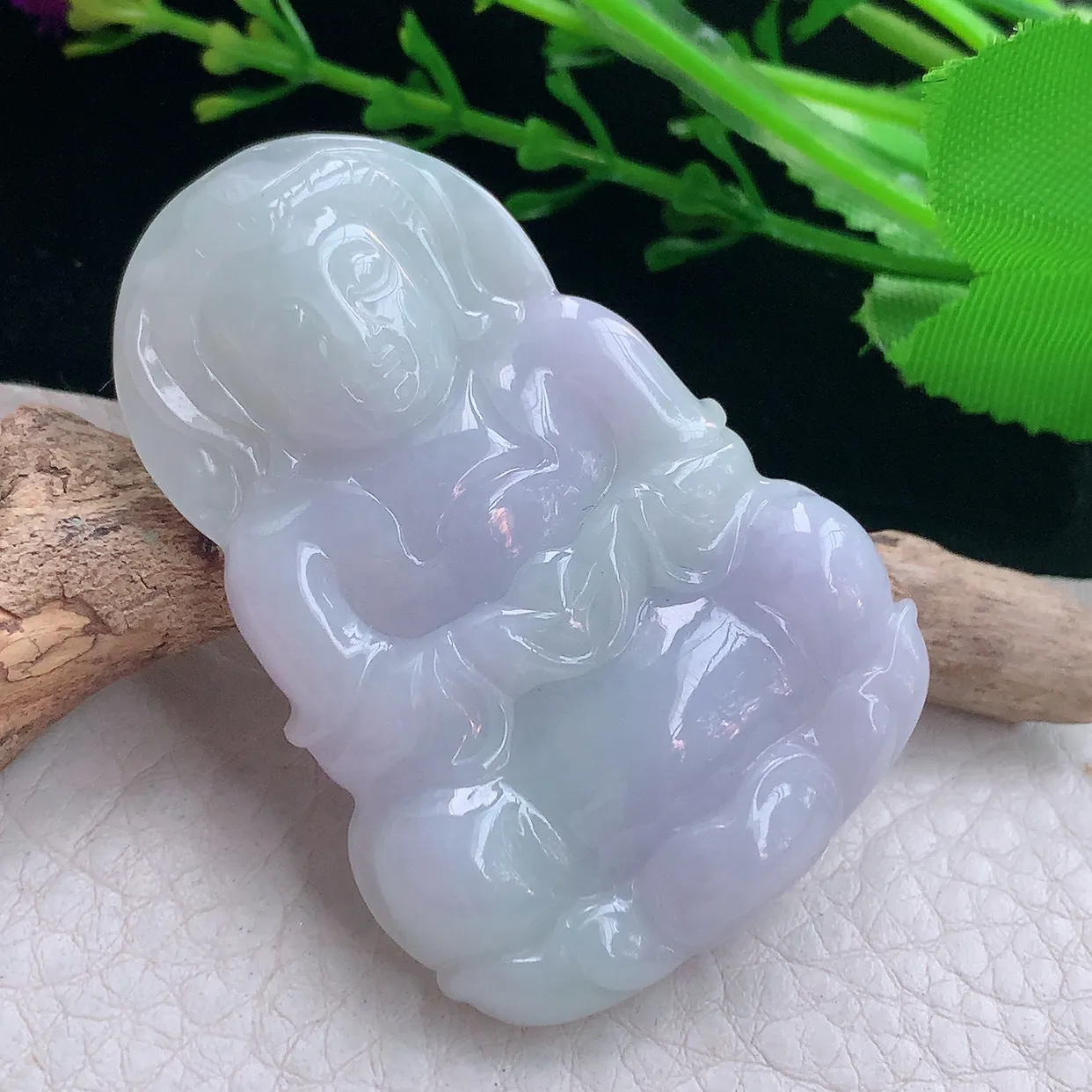 zen实拍52.2*36*6.8天然缅甸翡翠紫罗观音菩萨吊坠 观世音毛衣坠