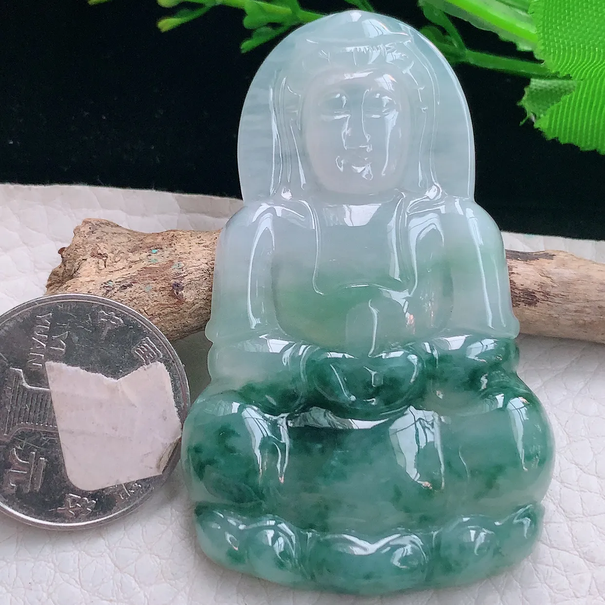 zen实拍63.5*39.2*5.8天然缅甸翡翠飘花大观音牌吊坠 观世音菩萨