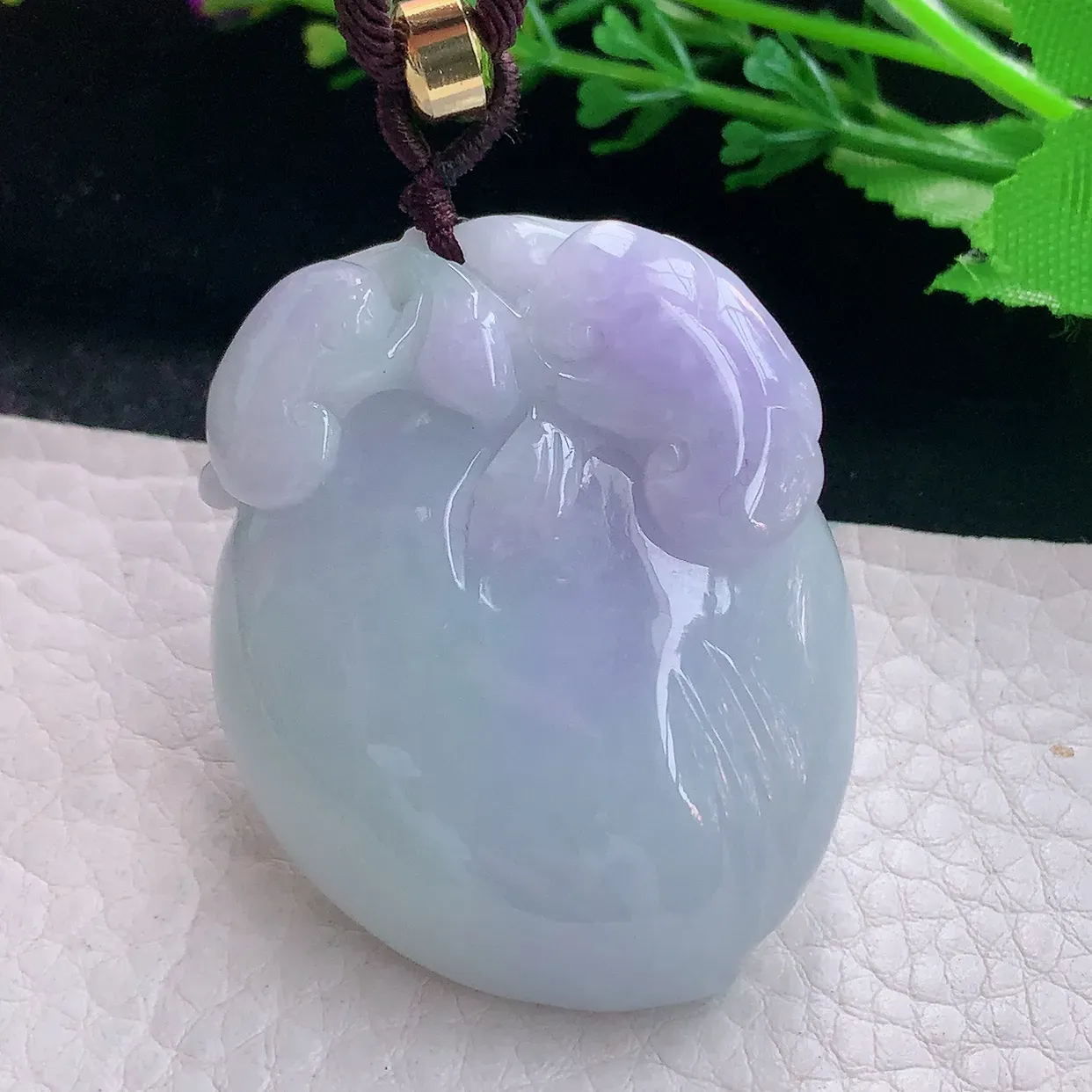 zen实拍47.5*36.8*12.5天然缅甸翡翠紫罗兰招财进财大寿桃吊坠 毛衣坠