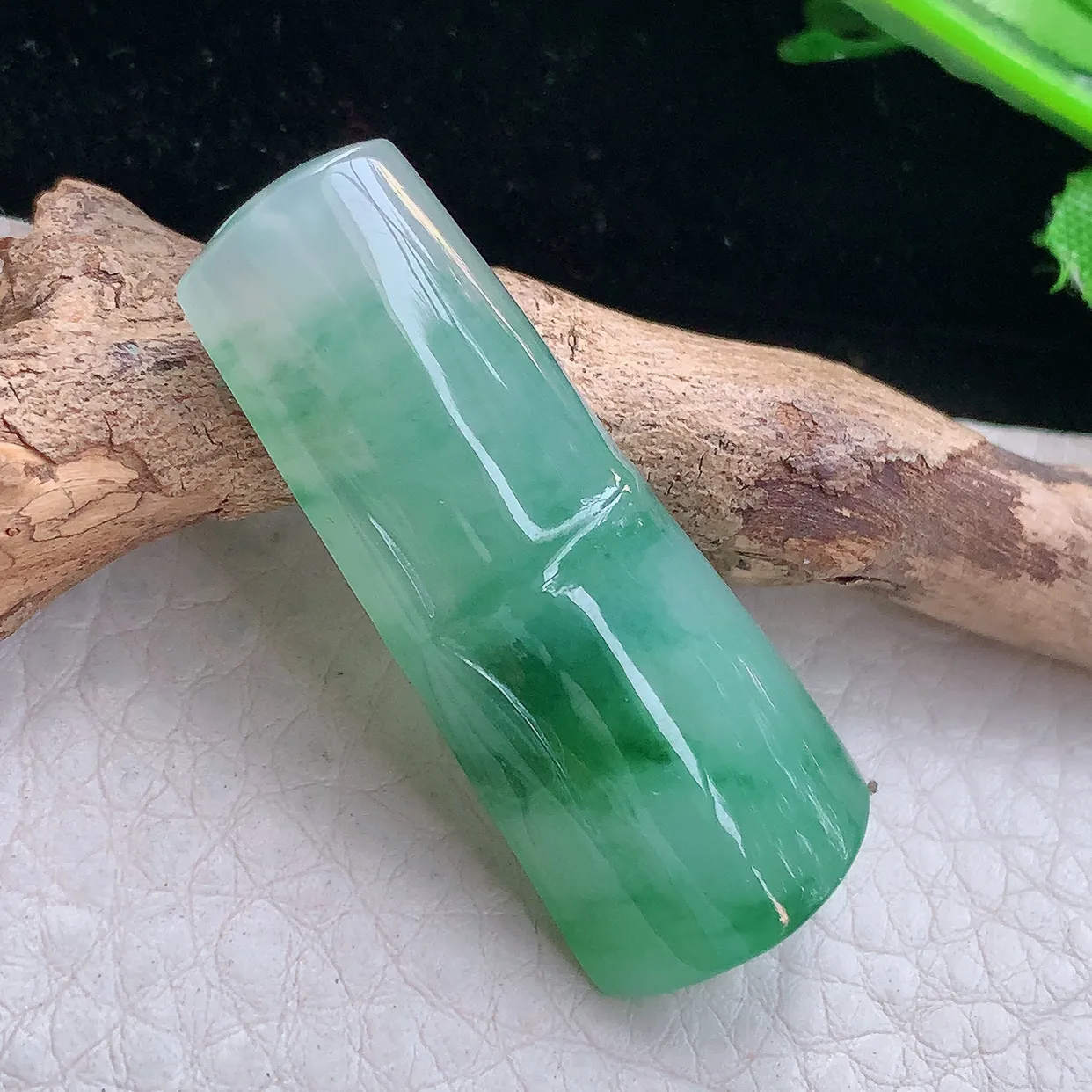 Lz实拍41.5*16.8*6.5天然缅甸翡翠冰透竹节吊坠 节节高升玉坠