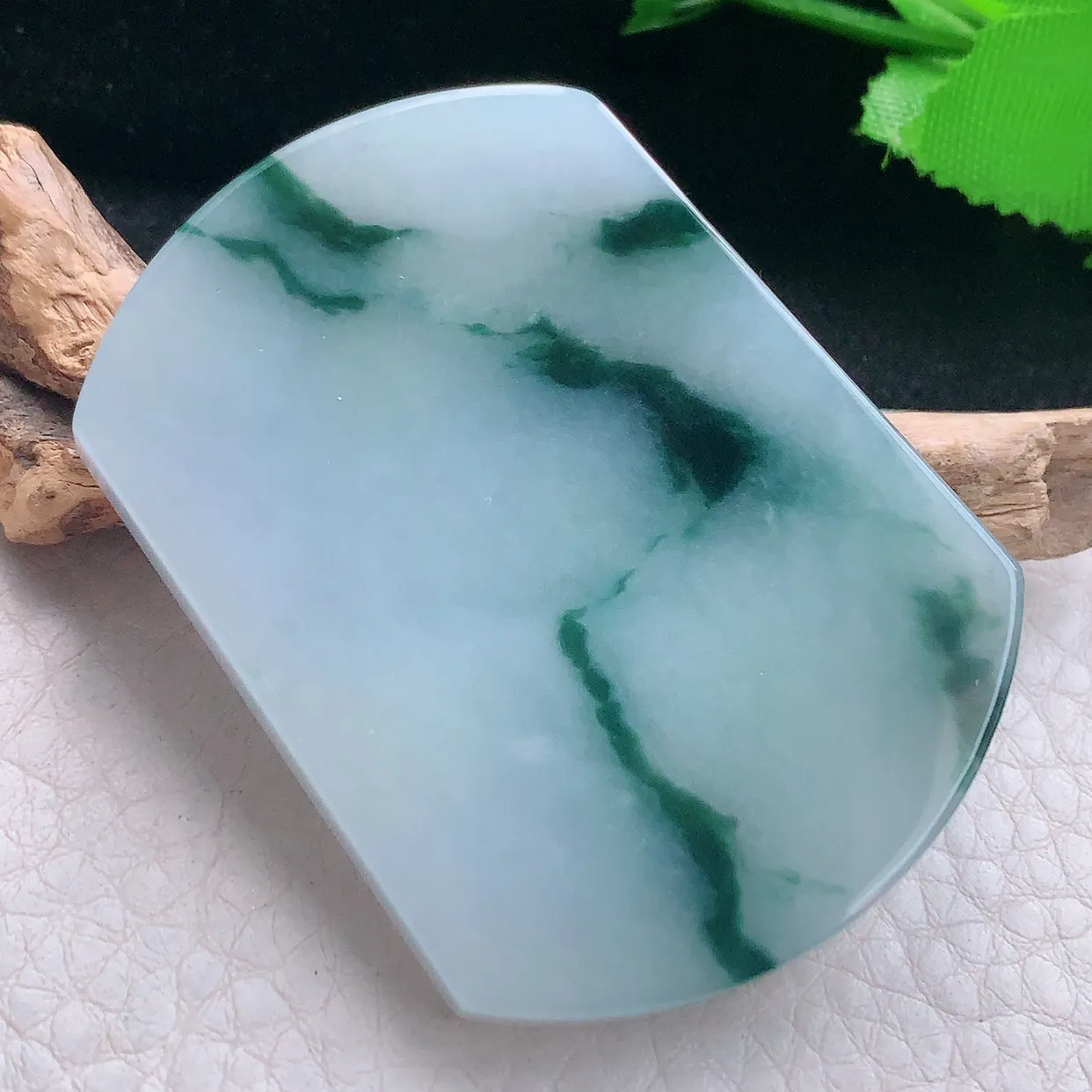 zen实拍52.5*39*6天然缅甸翡翠飘花平安无事牌吊坠 大气男款玉坠