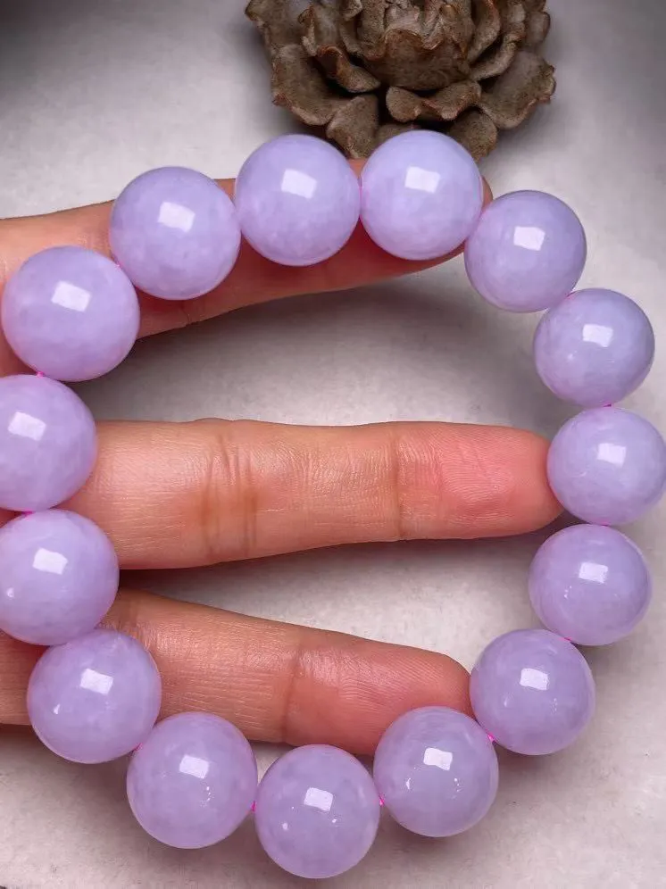 冰糯种紫罗兰【圆珠手串】种水好，玉质细腻 ，卖相好.