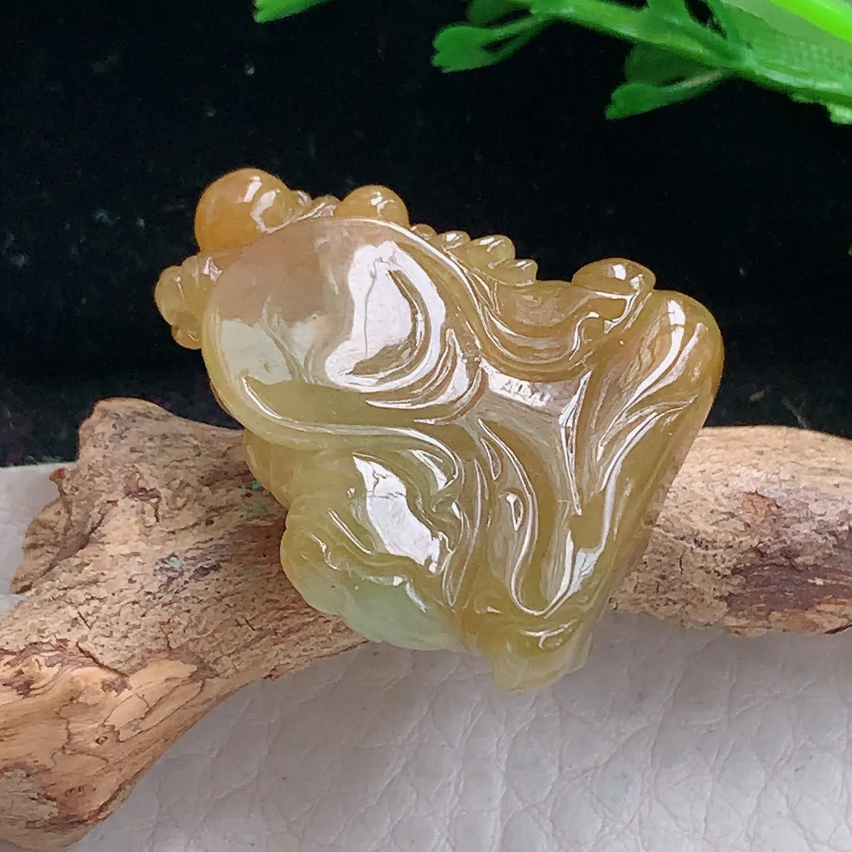 Lz实拍29.2*23.8*11.5天然缅甸翡翠冰糖黄弥勒佛吊坠 佛公玉坠