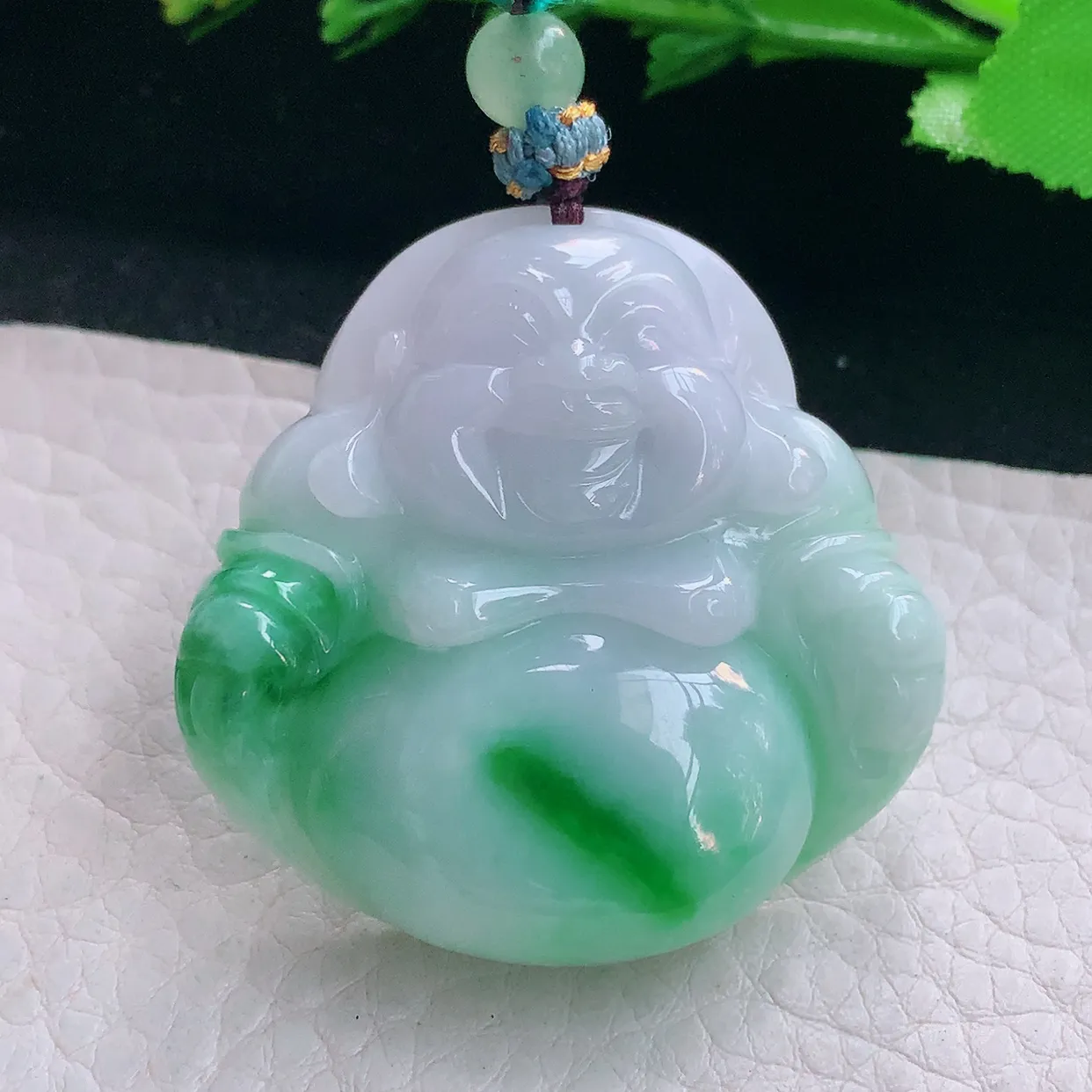 zen实拍41*42*11天然缅甸翡翠飘绿大肚佛公吊坠 弥勒佛毛衣坠