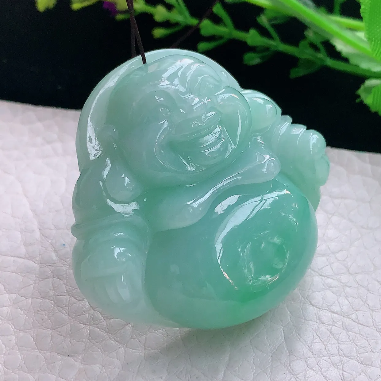 zen实拍46.3*50.5*15天然缅甸翡翠浅绿大佛公吊坠 弥勒笑佛毛衣坠