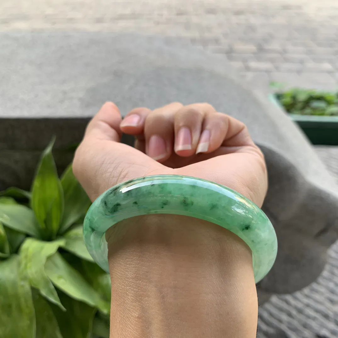 圈口56.3-13.5-8.1 【飘绿正圈手镯】正圈56 57可戴