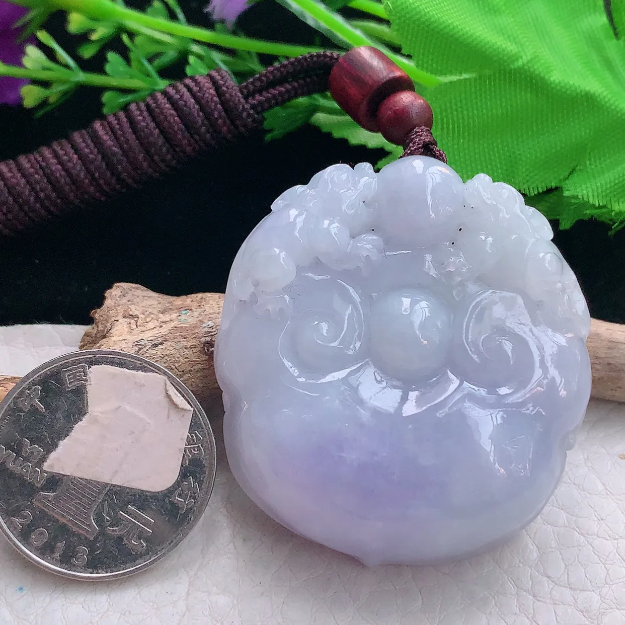 zen实拍46*42.5*12.5天然缅甸翡翠紫罗兰招财进财吊坠 貔貅守护财源滚滚毛衣坠